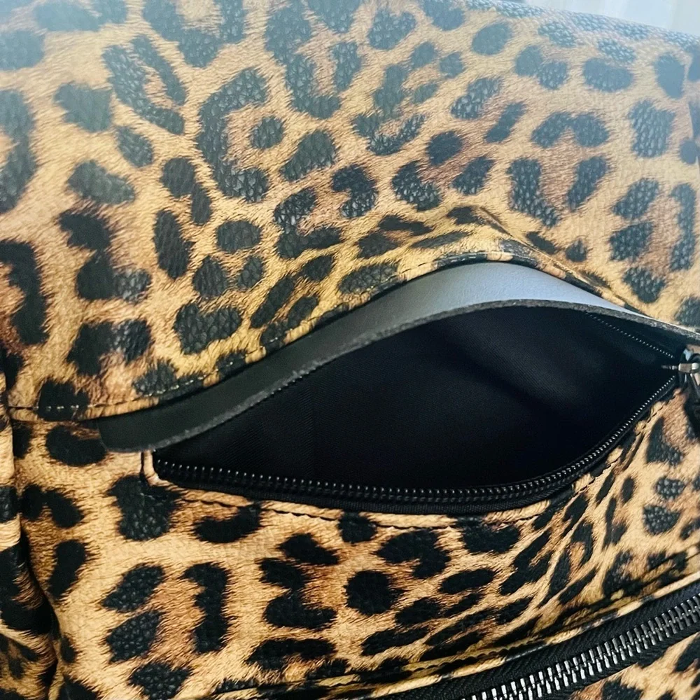 NWNT leopard print book bag backpack school bag side pockets zipper